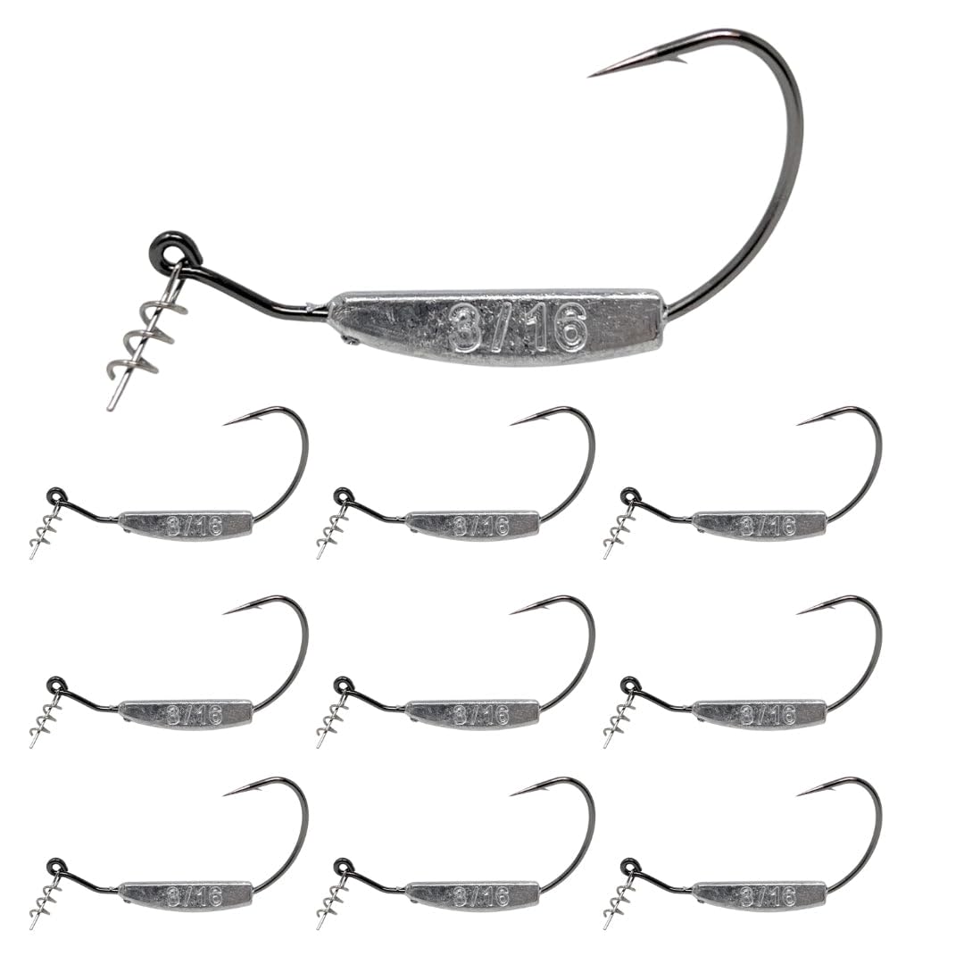 Reaction Tackle Weighted Swimbait Hooks for Bass Fishing - Weedless Fishing Hooks with Twist Lock for Freshwater and Saltwater (10-Pack)