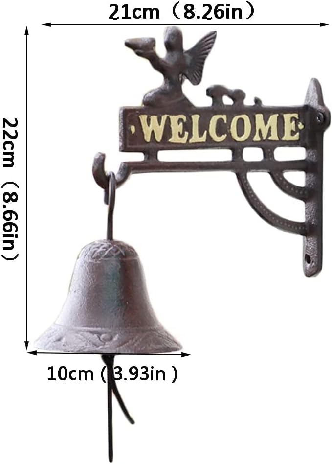 Cast Iron Doorbell with Welcome Sign Flower Fairy Wall Bell Decorations Retro Dinner Bells (Metallic 21 * 22 * 10cm)