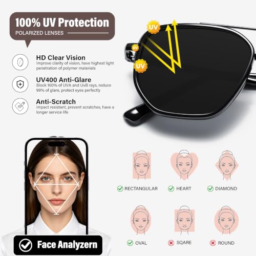 KUGUAOK Polarized Aviator Sunglasses for Women Men Fashion UV Protection Tangle Free Sun Glasses Vintage Trendy Shades - image 3