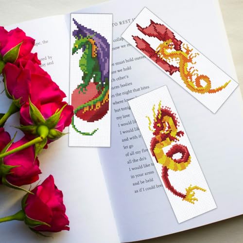 Origach HOME-OR0041-07-CA25 6 Pcs Cross Stitch Bookmark Kit For Beginner Dragon Pattern Stamped Embroidery Stitch Kits thumb #5