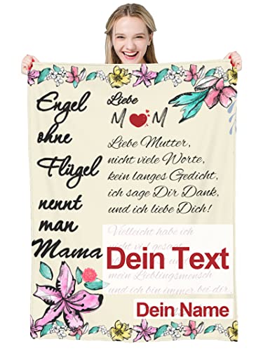 Personalisierte kuscheldecke Flauschig Decke für Muttertag - individuelles Geschenke für Mama Decke mit Name & Text, Flanell, weiche warme Fleecedecke Wohndecke xxl für Sofa, Bett, Auto (125 x 100 cm) Cover