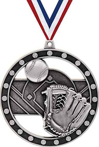 3" Baseball Medals, Massive Rimz Baseball Silver Medal Awards Prime