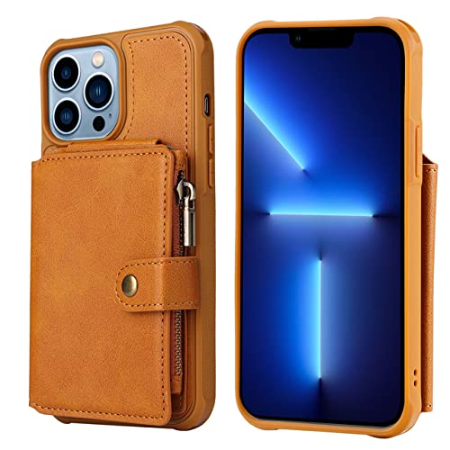 Coque en Cuir PU Solide pour iPhone 7 Porte-Cartes Fermeture éclair Marron