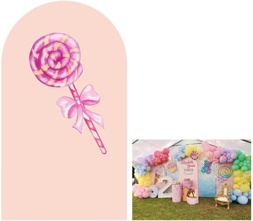 KONPON Pink Lollipop Arch Stretchy Fabric Covers for Sweet Birthday Party Decoration Ice Cream Theme Arched Stand Cover Baby Shower Favors Props(Only Cover)