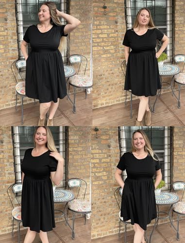 Image of IN'VOLAND Womens Plus Size Summer Dress Short Sleeve Casual Mini Dresses Empire Waist T-Shirt Dress with Pockets