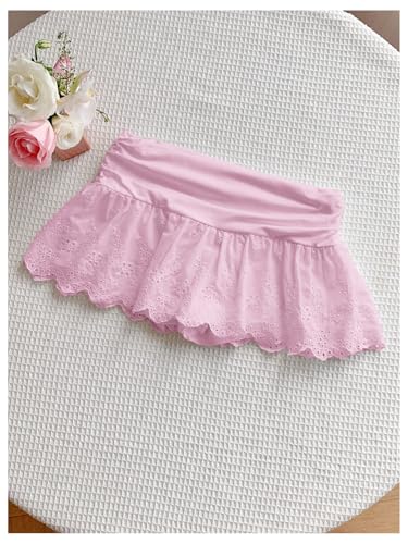 MakeMeChic Women's Eyelet Embroidery Ruffle Layered Ruched Skinny Summer Mini Skirt3
