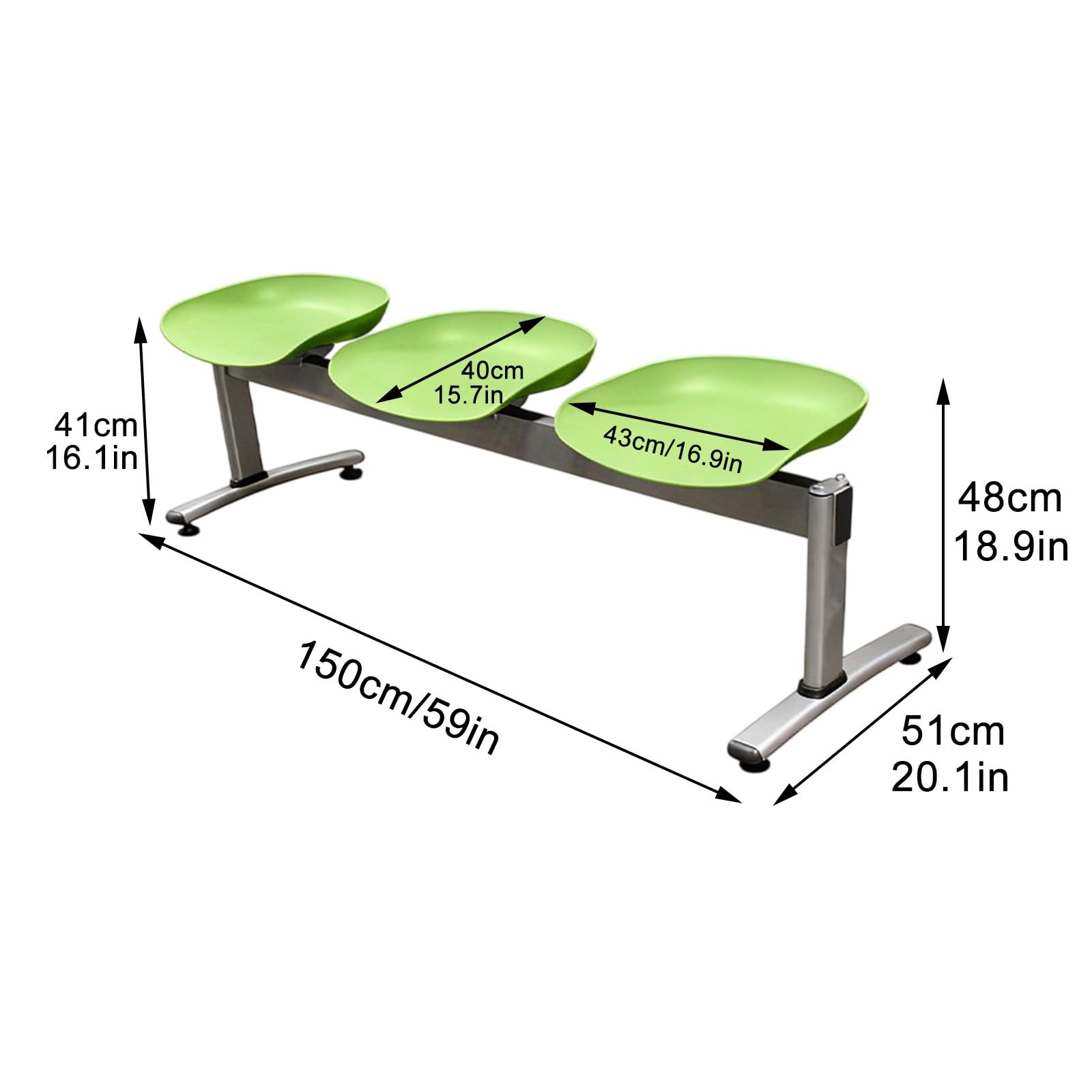 Sedie da sala d'attesa a 2/3 posti, panca reception, robusta struttura in acciaio e sedile in PP resistente, ideali per hall compatte e aree ad alto traffico (grigio, 150x48 cm/59x18,9 pollici)
