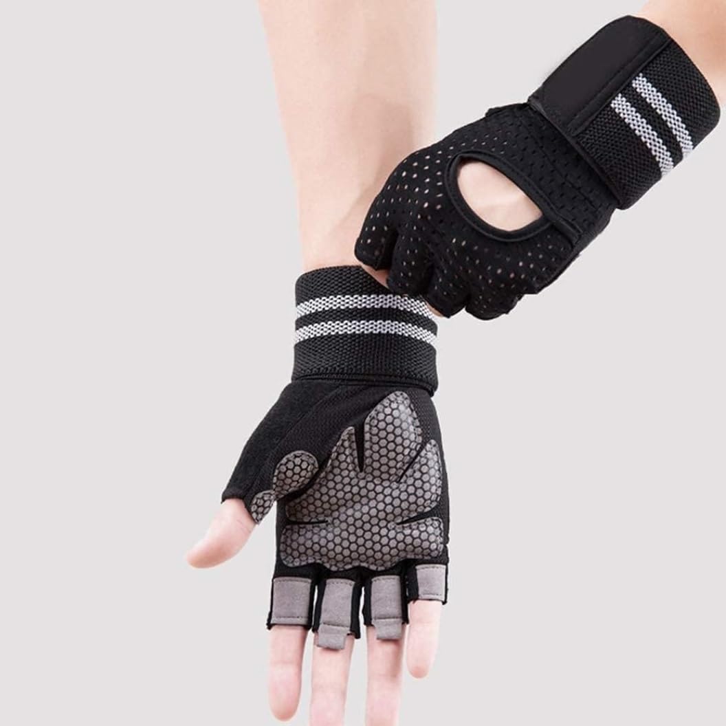 Gants de Cyclisme Gants pour Hommes Gants De Sport Fitness Entraînement Gants De Gymnastique pour Hommes Femmes Demi Doigt Gant Velo (Color : Black, Size : Large)