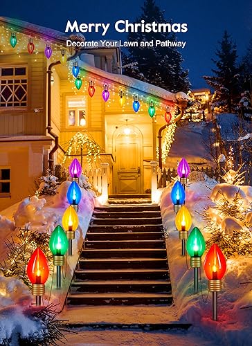 Brightown Jumbo C9 Christmas Pathway Lights Outdoor - 2 Pack Total 17 Feet 10 Led C9 Walkway Lights, Multicolor Bulb Holiday Pathway Lights With Marker Stakes thumb #5