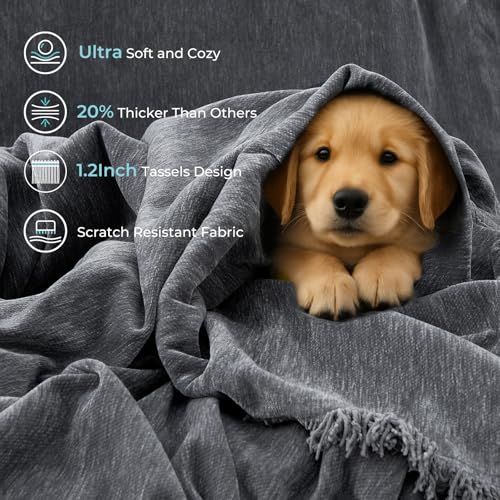 Sectional Couch Covers, 2 Pieces Chenille Sofa Cover L Shaped Couch Cover Blanket for Dogs Washable Sofa Slipcovers Pet Furniture Protector (X-Large: 71" x 110" + 71" x 118", Dark Gray) - Image 4