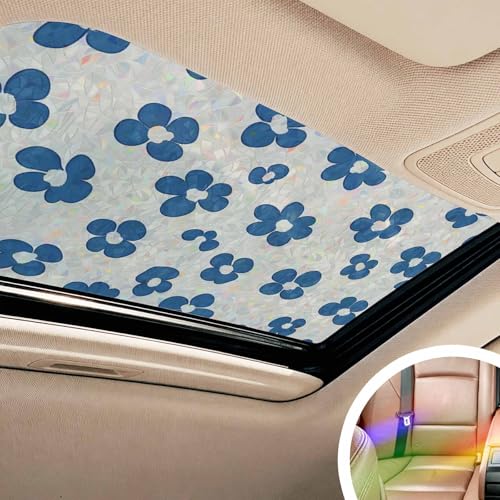 Película decorativa para ventana azul floral, 17.7 x 39.3 pulg miniatura 2