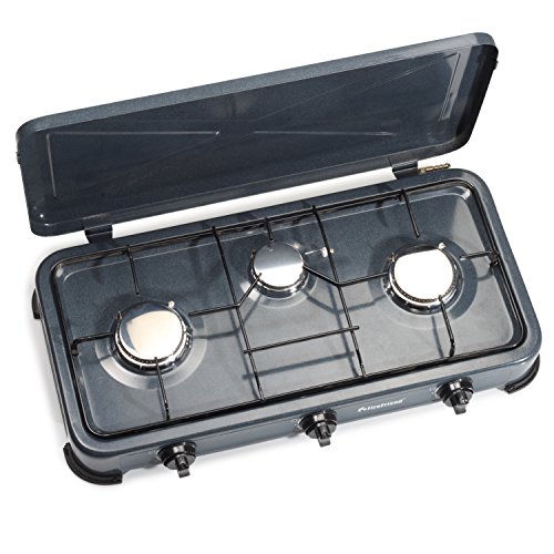 FireFriend Fornello a Gas da Campeggio KO-6583  Sicurezza Termica  3 Bruciatori  2 x 1500 e 1 x 1000 Watt  Grigio