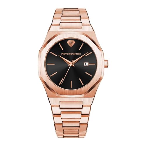 PIERRE RICHARDSON PR5425 Men’s Watch – White Dial, Gold Stainless Steel, Quartz, Sapphire, 41mm, 5ATM