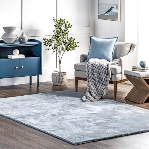Image of nuLOOM 6' x 9' Cozy Plush SuperiorWash Area Rug, Machine Washable, Non-Slip, Soft Fluffy Shag Carpet for Living Room Bedroom Kids Room Nursery Home Decor, Loni Light Blue