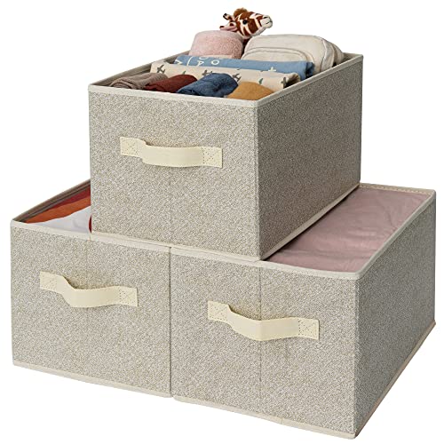 GRANNY SAYS Closet Organizers - Rectangle Storage Baskets, Decorative Storage Boxes for Shelves - Toys, Crafts - Large Honey Beige Bins - 3-Pack