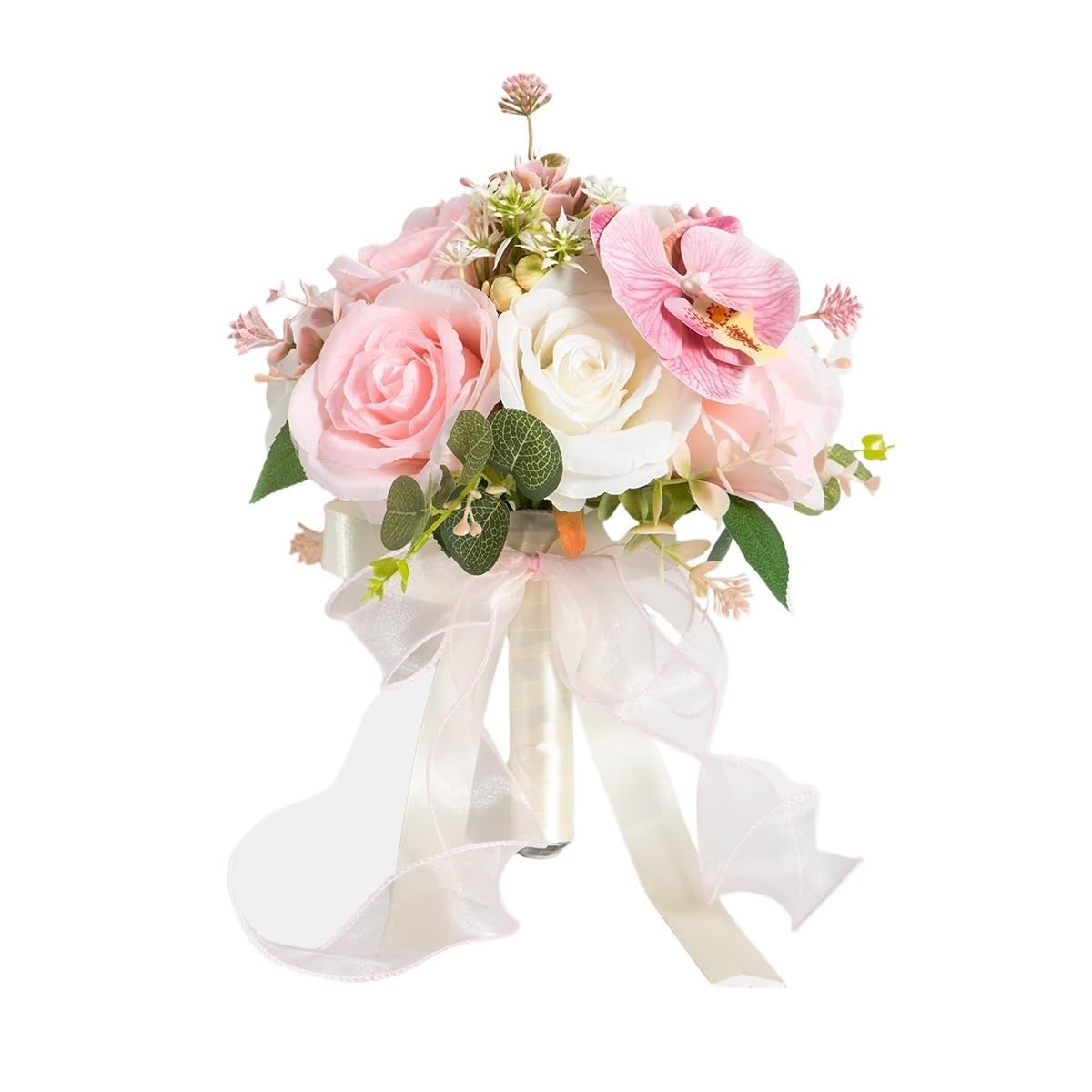 HUFFA Artificial Bridal Bouquet - Champagne Rose Wedding Bouquet in Pink and White(Pinkandwhite)