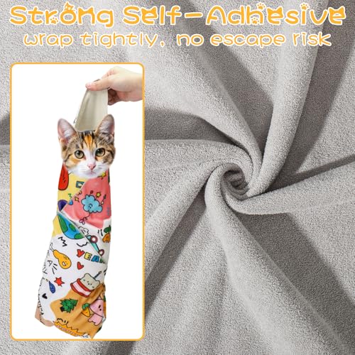 Image of AIERSA Cat Wrap for Cutting Nails and Grooming, Cat Restraint Wrap for Nail Clipping, Self-Adhesive Fabric Cat Swaddle Burrito Wrap for Nail Trimming, Cat Grooming Supplies