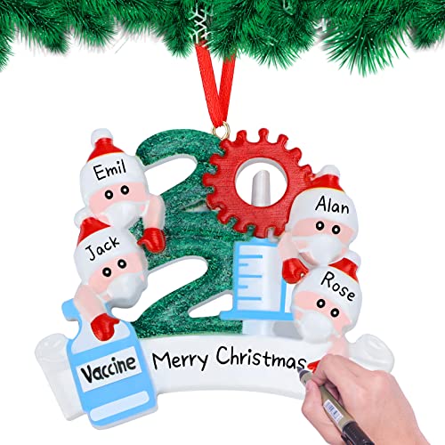 ACMETOP Christmas Tree Ornaments 2021 Personalized Survivor Family Ornament Christmas Pendant Tree Decor DIY Resin Christmas Decorations for Christmas Tree Window Fireplace Decor (Family of 4 )