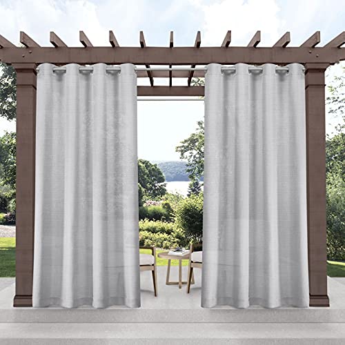 Exclusive Home Miami Semi-Sheer Textured Indoor/Outdoor Grommet Top Curtain Panel Pair, 54"x96", Cloud Grey