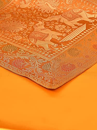 Image of E-Ezra Silk Banarsi Brocade Traditional Table Runner for Dining Table 4 & 6 Seater Table Cloth Rectangle Coffee Table Cloth / 152 cm (Mustard Yellow)