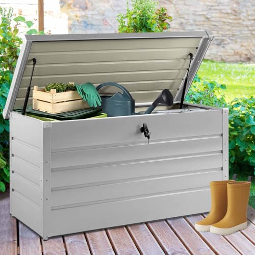IDMarket - Metall Aufbewahrungsbox abschließbar hellgrau für Garten 350L 120x62,5x63 cm