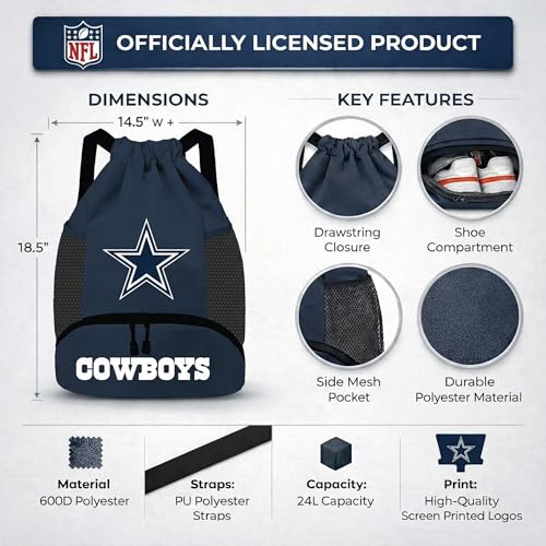 Image of NFL Dallas Cowboys Cinch Bag - Standard Logo Drawstring Backpack