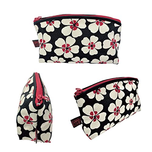 Small Makeup Bag for Purse [ Made in Japan] Traditional Edo Komon Design Cute Cosmetic Pouch (Cherry Blossom (Black))4