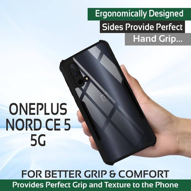 Image of AIBEX Compatible for OnePlus Nord CE 5 5G Mobile Back Case Cover, Crystal-Clear Shockproof Bumper with Camera Guard | 360 Hybrid Protection (TPU+PC) | Anti-Yellow, Slim Transparent - Black