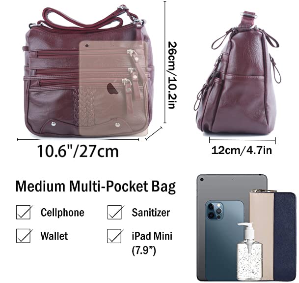 Image of ELDA 10 Pockets Crossbody Purse for Women Medium Pocketbooks Ladies Soft PU Leather Shoulder Bag Ladies Top Handle Satchel