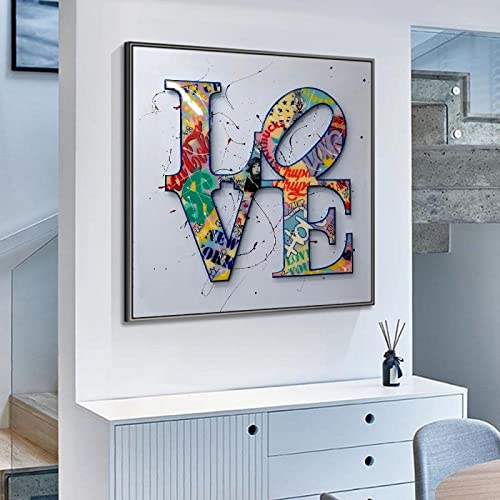 Yinaa Decor Graffiti Artwork Abstract Love Canvas Posters Living Room Pop Street Art Painting Pictures for Modern Home Decoration 30x30cm frameless