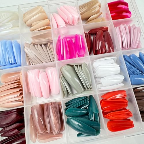 Image of 24 Colors Press on Nails Coffin Fake Nails Medium False Nails Pure Color Glue on Nails Glossy Reusable Artificial Acrylic Nail Full Cover Solid Color Stick on Nails for Women Manicure 576Pcs