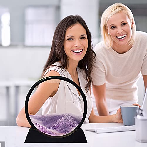 Image of Aoderun Moving Sand Art Picture Round Glass 3D Deep Sea Sandscape in Motion Display Flowing Sand Frame Relaxing Desktop Home Office Work Decor (12 inch, Purple)