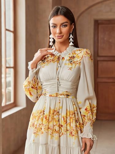 Image of TOLEEN Summer Casual Dresses for Women 2024 Spring Fashion Boho V Neck Long Sleeve Ruffle Floral Print Elegant Maxi Dress