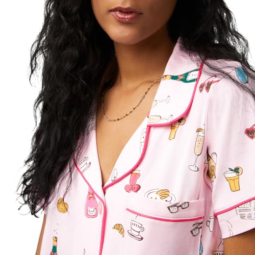 Image of Bed Head PJs Womens Matching Pajamas - Soft Organic Cotton Button Down PJ Shirt & Cropped Pants Set - Loungewear & Sleepwear