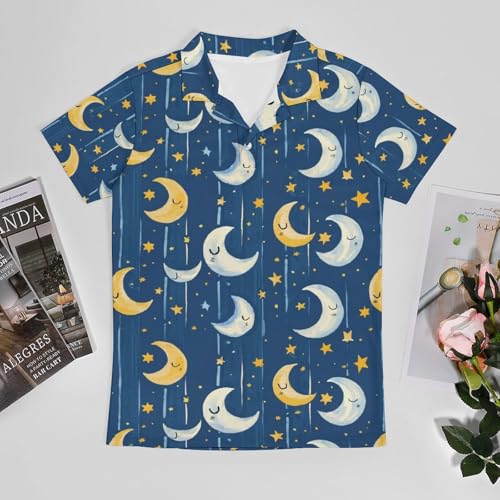 Boys' Classic Polo Shirts Short Sleeve Moisture-Wicking Golf & Tennis Shirts for Youth Teens Cute Stars Moon3