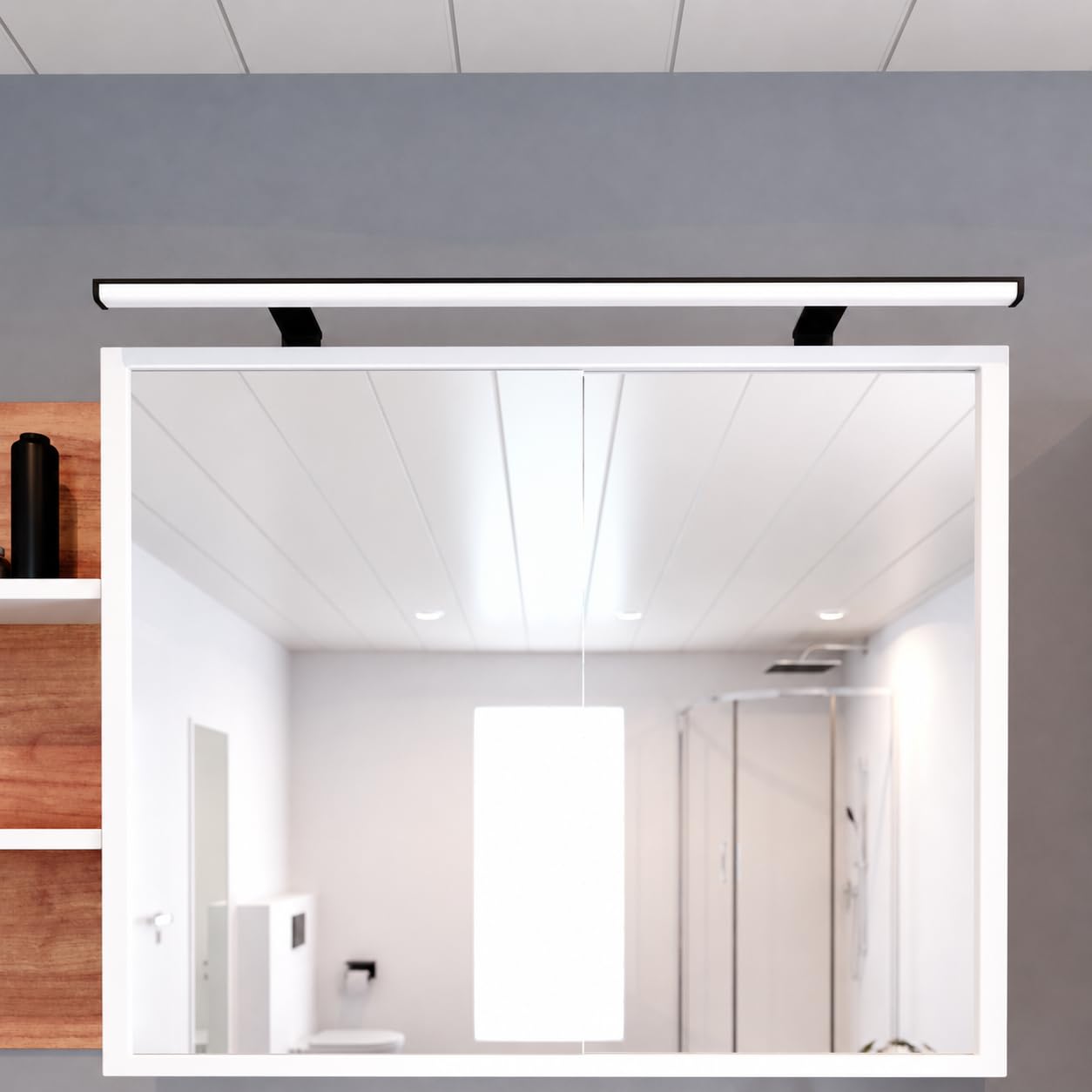 kalb Lumenia, LED Spiegelleuchte, LED Badezimmerleuchte, 100cm Spiegellampe, IP44, schwarz, Spiegel & Schrankmontage, energiesparend, blendfrei, 230VAC, zwei Montagefüße, extra stabil, warmweiß