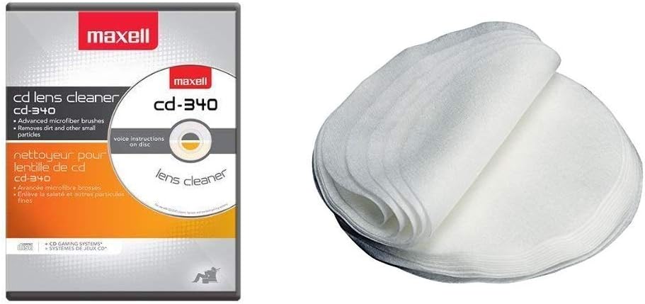 Maxell Safe and Effective Feature CD Player and Game Station Compact Disc Cleaner CD-340 190048 CD/CD-ROM Laser Lens Cleaner & Allsop CD and DVD FastWipes, lint-free wipes : Electronics