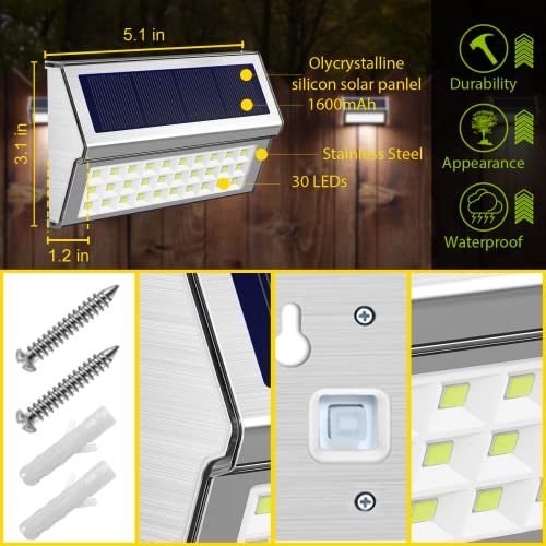 Roshwey Solar Step Lights Outdoor 4 Pack 30 Led Stainless Steel Solar Outside Lights Waterproof Stair Light Backyard Decor For Garden Patio Yard Porch Staircase Walkway thumb #4