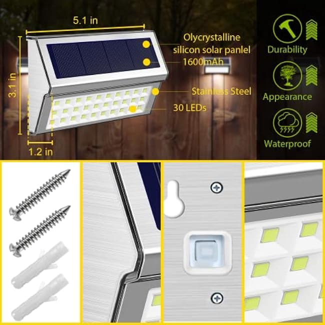 ROSHWEY Solar Step Lights Stainless Steel Cool White Light