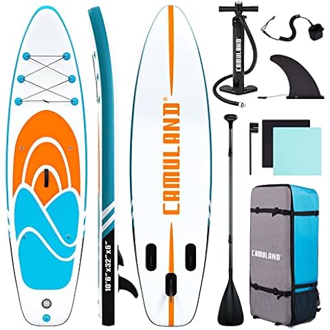 Paddle Board, CAMULAND 320*81*15cm Paddle Boards for Adults with Premium SUP Accessories and Backpack, Inflatable Paddle Board Stand up Adults with Adjustable Paddle and Removable Fin Cover