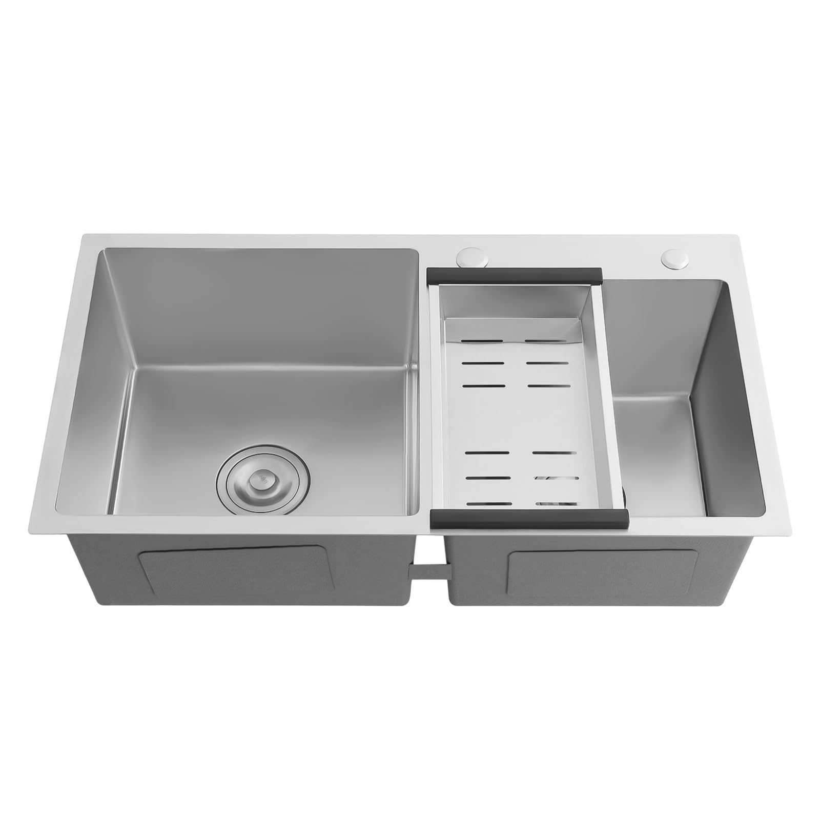 banborba Silver Kitchen Sink - 78 x 43cm Stainless Steel Workstation Sink - Topmount Double Bowl Kitchen Sink with Drain Basket - Ideal for Kitchens Restaurants Bars