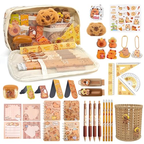 Ronronner 72 piezas Capybara Papelería Set Capybara Estuche Estuche con Soporte de...