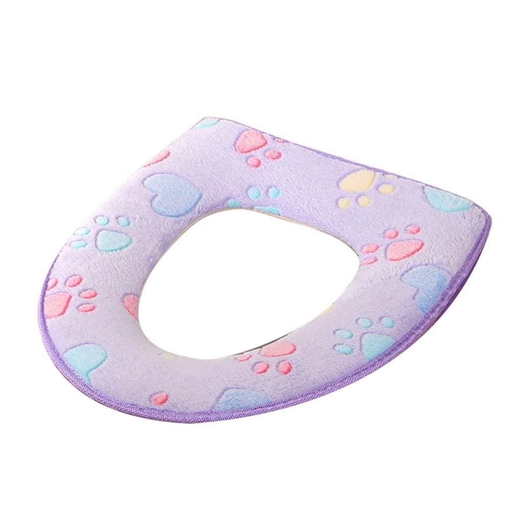 Mzpxqmsyk Women's Purple Toilet Seat Cushion, Washable Coral Fleece Embroidered Toilet Seat Cover Multicolor(Purple)