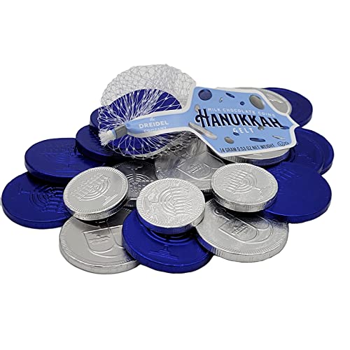 Original-Hanukkah-Chocolate-Gelt-Blue-Silver-Coins-in-Mesh-Bags-Made-with-Premium-Belgian-Milk-Chocolate-Gluten-Free-Non-GMO-Kosher-Certified-Dairy-10-Mesh-Bags
