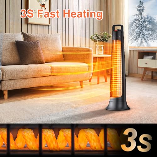 FLOWBREEZE Patio Heater Electric, Portable Outdoor Heater, 1200W, 3S Instant Heating, Infrared Heater with 60°Oscillating, 180min Timer, Tip-Over Protection, Super Quiet Heater for Indoor Outdoor Use