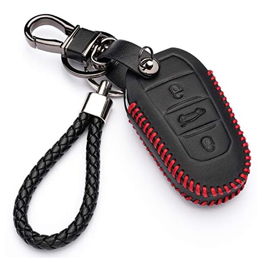 Housse Étui en Cuir pour Clé Coque Peugeot 3008-308 - 5008-508 Citroen DS3 - DS4 - DS5 3 Bouton Cover Porte-Clés de Protectionpour télécommande Voiture (Seulement Keyless GO)