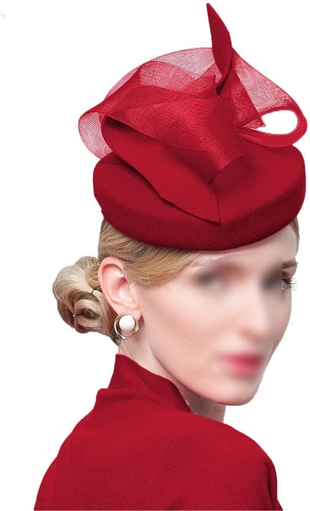 Ladies Wool Fedoras French Elegant Hats with Veil Wedding Tea Party Headdress Female Berets Winter Cap