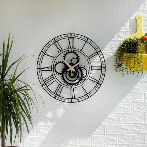 Image of Wall Clock Stylish Metal Analog Wall Clock for Living Room, Bedroom, Office, Kitchen, Home and Hall | Antique Fancy Big Size Modern Wall Watch (Black(DA-190), 40 CM)