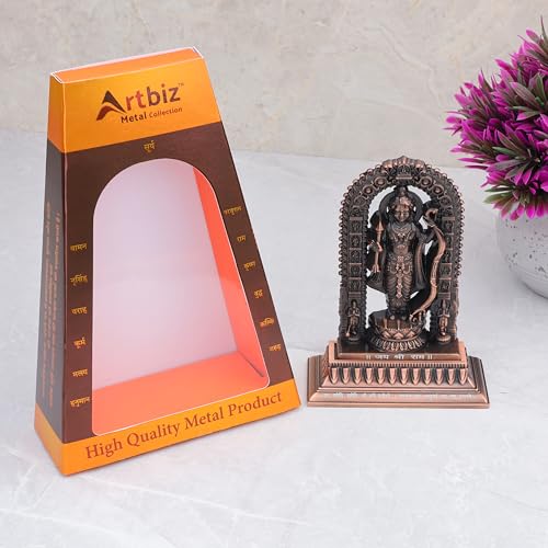Image of Artbiz Metal Collection Ram Lalla Murti | 6 Inch Copper Lord Ram Idol for Home Temple | Ayodhya Shri Ram Statue | Metal Murti for Mandir, Office & Home Decor | Spiritual Gift Item (Copper)