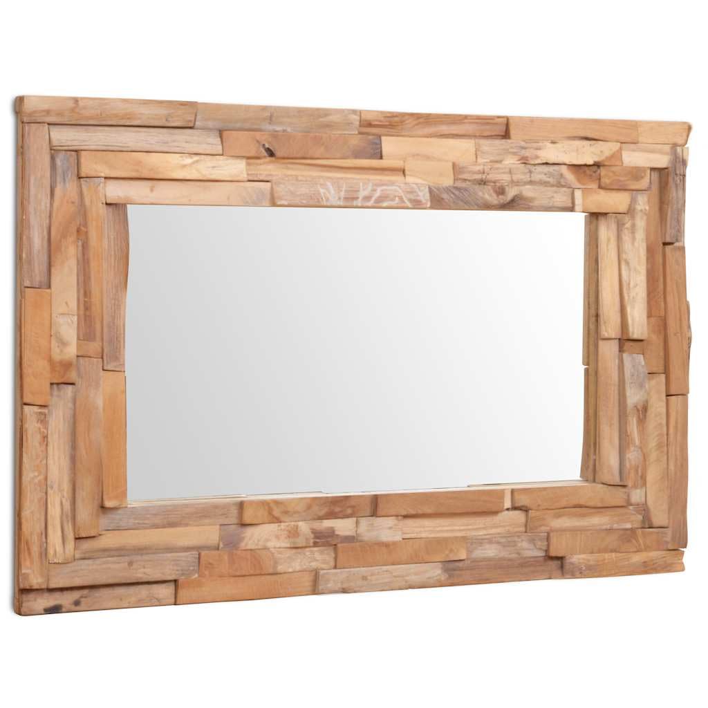Specchio decorativo in teak 90 x 60 cm rettangolare con cornice in legno, specchio da parete da appendere, moderno specchio da parrucchiere, facile da pulire, specchio da trucco senza